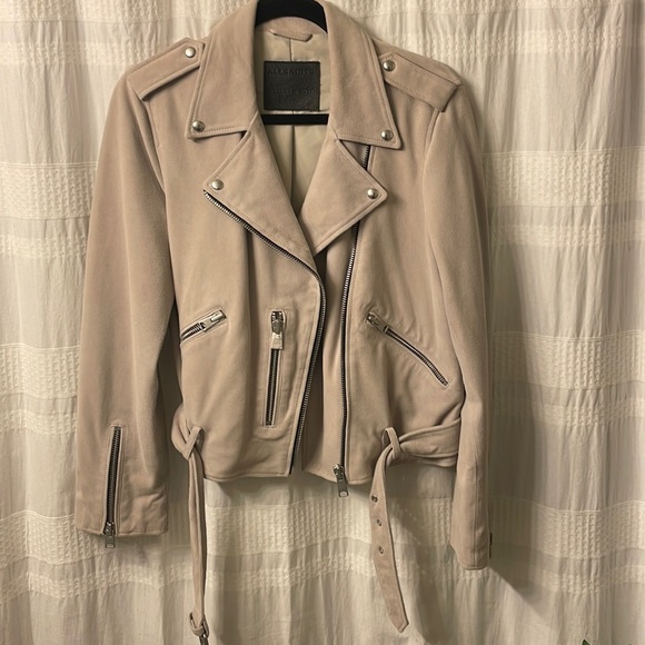 All Saints Jackets & Blazers - ALL SAINTS BEIGE SUEDE DALBY BIKER JACKET US10